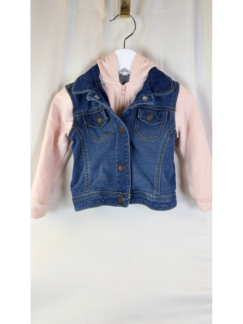 Okie-Dokie Girl’s Pink Jean Jacket Size 18 Months Jersey Knit Soft Snap & Zip
